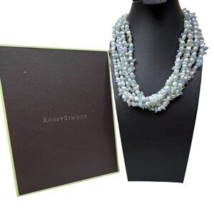 Ross-Simons Aquamarine Bead 6mm Cultured Pearl Torsade Necklace Sterling Silver